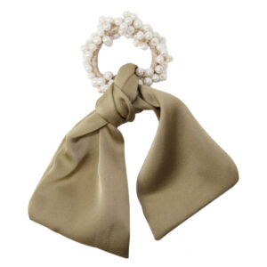 Scrunchie - Pearls & Olive Bow Tie