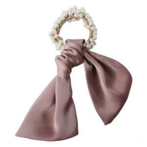 Scrunchie - Pearls & Pink Bow Tie