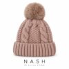 NASH Cable Knit Pom Pom Beanie (Beige)