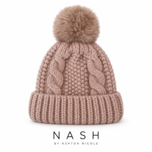 NASH Cable Knit Pom Pom Beanie (Beige)